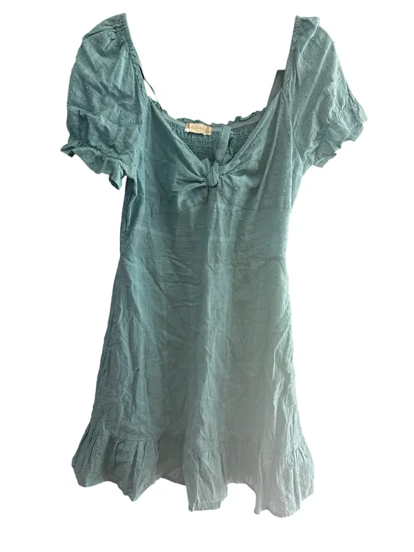 Altar'd State Swiss Dot Smocked Tie-Front Mini Dress Teal Cottagecore Cotton Med - Image 9