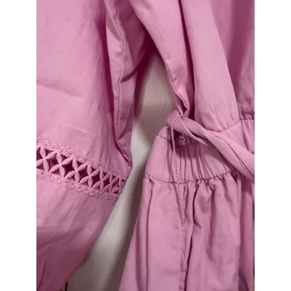 Wonderly Pink Cotton Tiered Eyelet Lace Dress Balloon Sleeve PXL - Image 15
