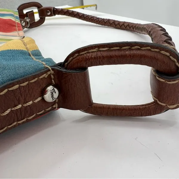 Fossil striped braided handle shoulder bag colorful magnetic closure casual - Image 7