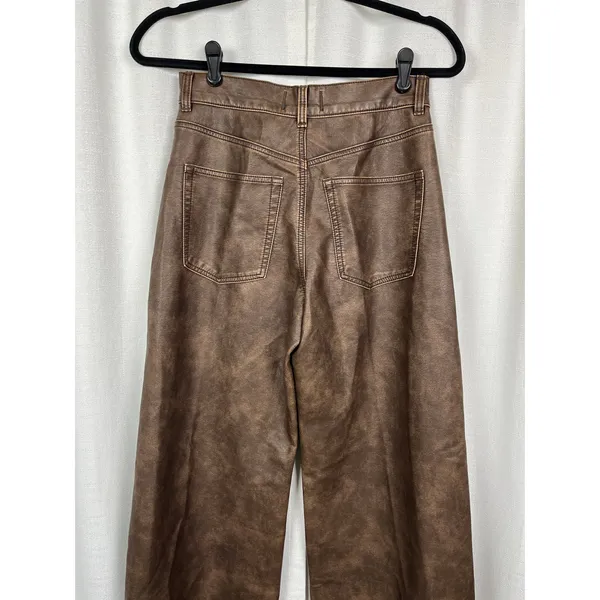 Free People We The Free Brown Faux Leather Misha Wide Leg Barrel Pants Sz.26 - Image 13
