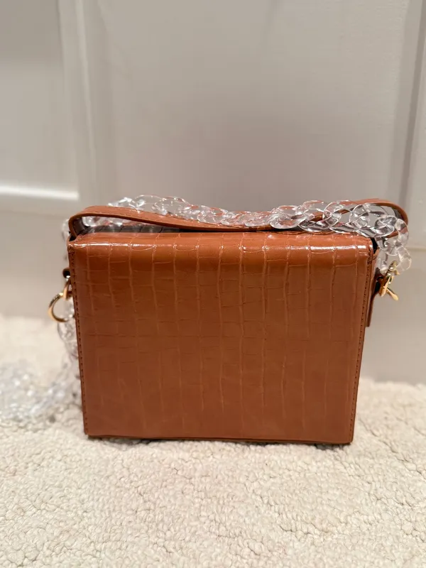 Brown Croc Embossed Box Bag Top Handle Crossbody - Image 5
