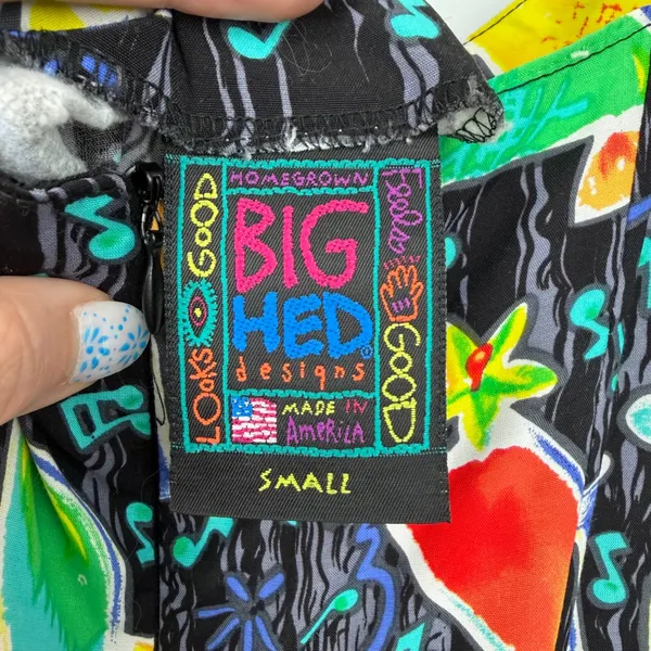 Vintage Big Hed Designs Sundress Women Small Black Cocktail Music Rayon 90's Y2K - Image 6