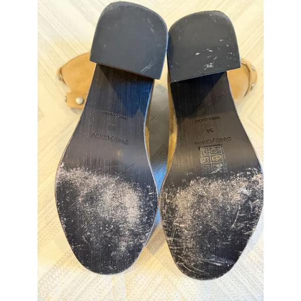 See by Chloé Tan Suede Ankle Booties Size 38 Studded Strap Heel Box Dust Bag - Image 5