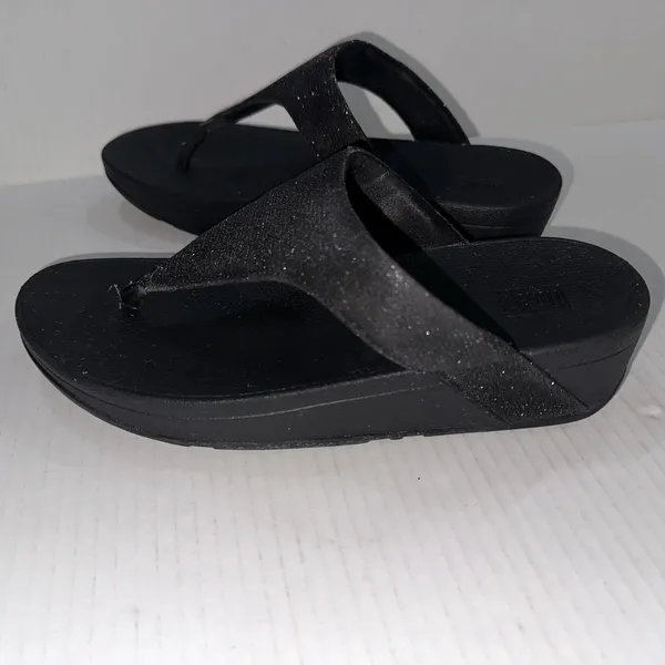 FitFlop Shoes Womens Size 8‎ Black Glitter Thong Wedge Sandals Comfort Toning - Image 5