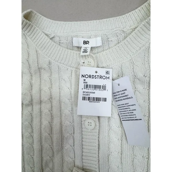 BP Cardigan Sweater Womens Size XS Ivory Cropped Cable Knit Button-Front - Image 6