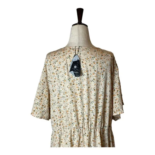 Kojooin Ivory And Orange Floral Print V‎ Neck Tiered Hem Maxi Dress Size 2XL - Image 4
