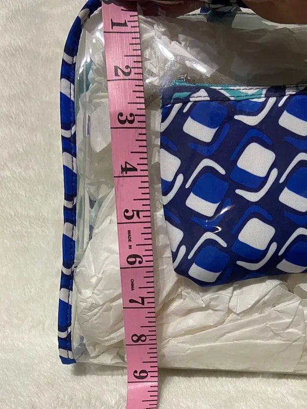 Blue Patterned Clear Travel Tote - Image 8
