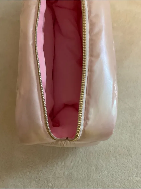 Iridescent Pink Quilted Cosmetic Bag with Star Accent - Image 7