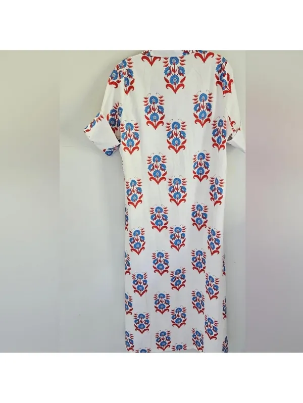 Folk art print red, white, blue maxi dress - Image 3