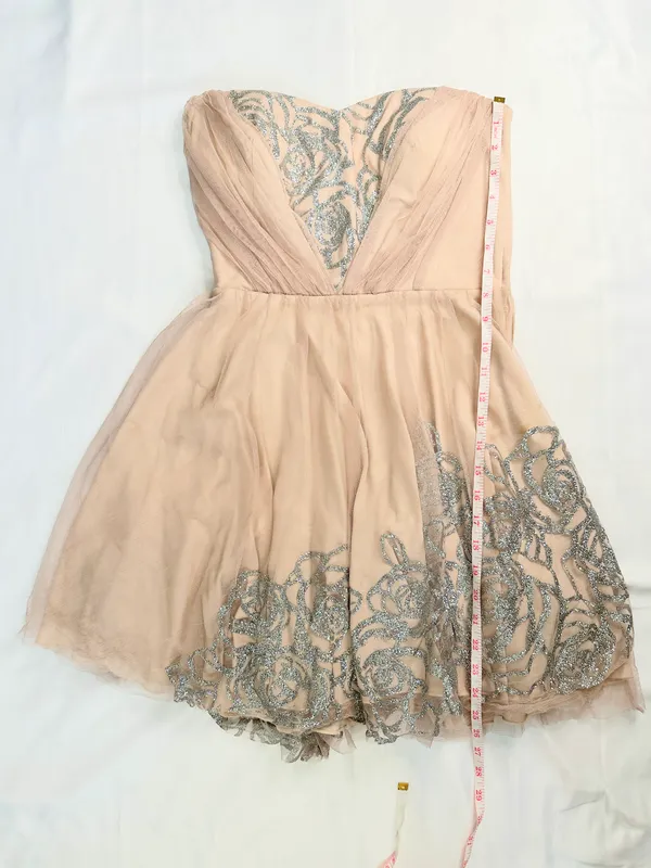 Teeze Me Lace/Mesh Strapless Glitter Homecoming Mini Dress - Blush Pink - 7 - Image 10