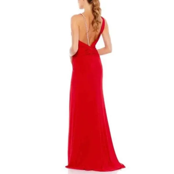 Leena by‎ Mac Duggal Asymmetrical Pearl Strap V-Neck Gown Size 8 26532 Prom - Image 2