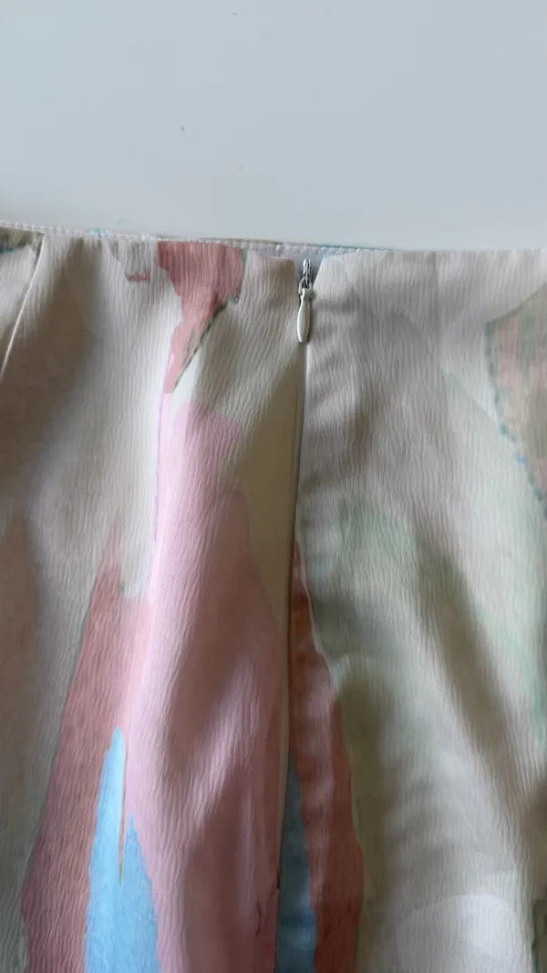 PrettyLittleThing Watercolor Pastel Mini Skirt with Asymmetric Slit Hem - Size US 2 - Image 5