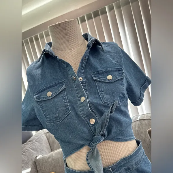 BUNDLE 2 ITEMS FOR $8✨ 🌸AMTIOUS western denim cutout dress ✨ Blue Size M - Image 10