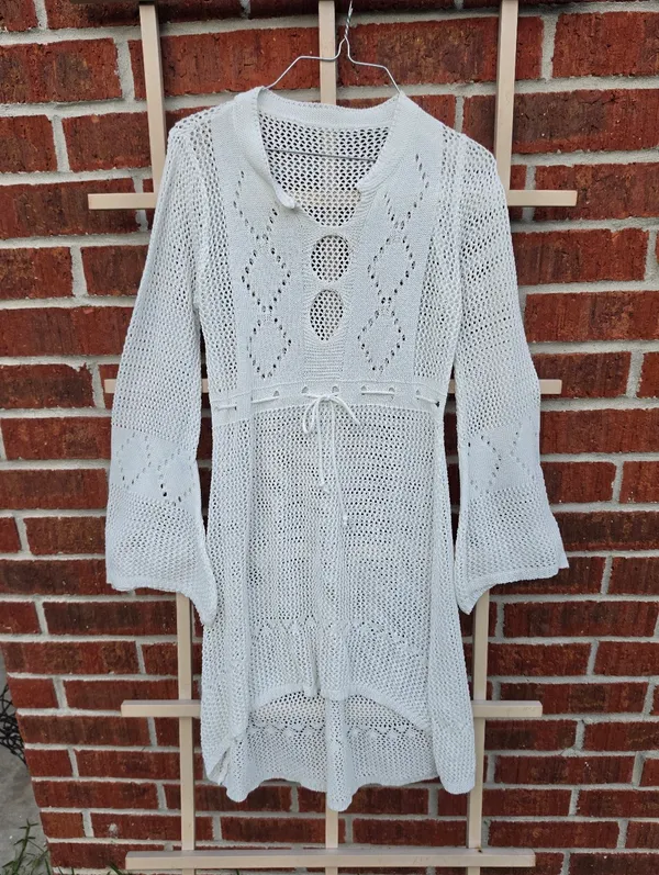 White Crochet Knit Swim Coverup Small - Image 2