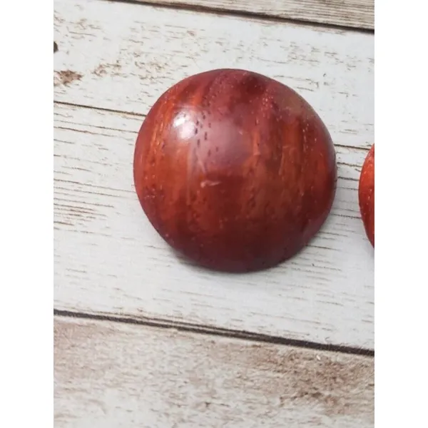 Vintage Clip On Earrings - Wood Domed Circle Earrings Large - 1.25" - Image 4