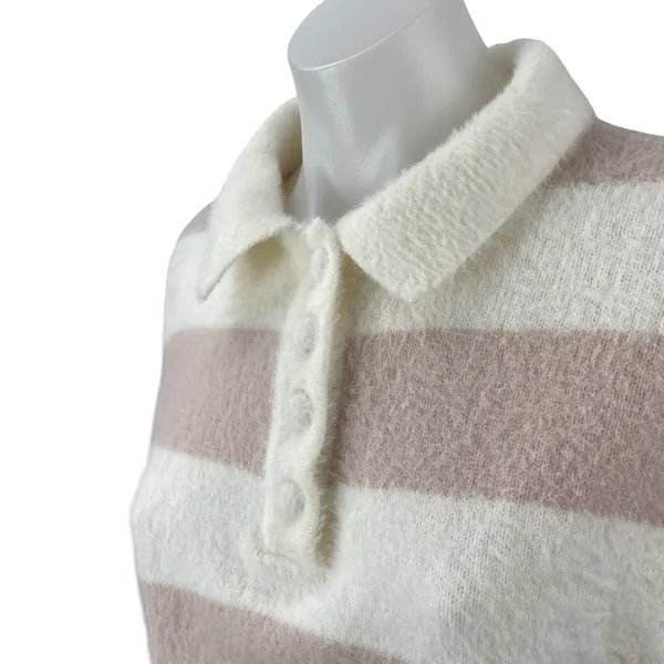 Nikka K Women's Stripe Collared Long Sleeve Button Polo Sweatshirt Sweater Top M - Image 3