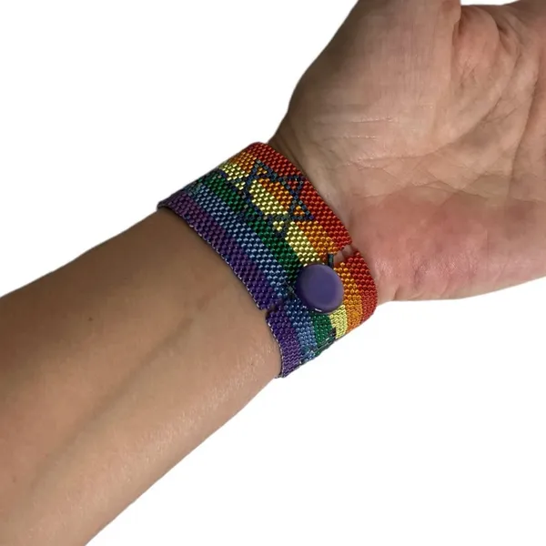 Rainbow Pride Star of David Bracelet HANDMADE Peyote Stitch Glass Seed Beads - Image 5