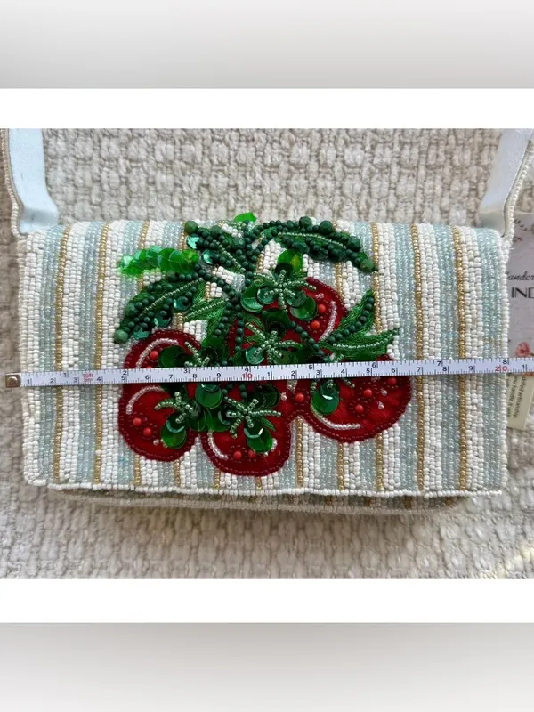 Handcrafted in India Striped Tomato Beaded Shoulder Bag VIRAL NWT - Image 8