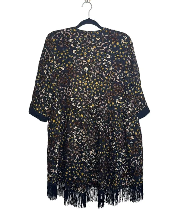 Maurices Black Multicolor Paisley Floral Print Fringe Hem Kimono - Image 7