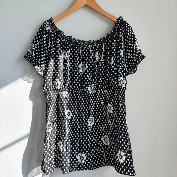 Serenade Polka Dot Floral Babydoll Top Pleated Blouse Sheer Boho Fairy Large - Image 11