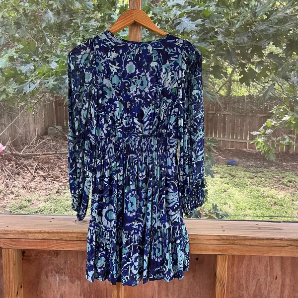 Anthropologie Somerset Long Sleeve Mini Dress Blue Printed Size S - Image 4