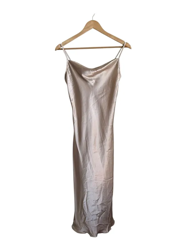 Bebe Satin Cowl Neck Slip Midi Dress Champagne Gold XS - Image 2