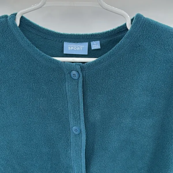 Croft & Barrow Teal button front fleece Sweater L scarecrow fall embroidered - Image 5