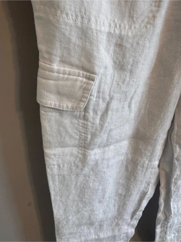 Talbots 100% Linen‎ White Pull On Cargo Ankle Pants Small - Image 5