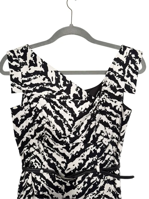 Adrienna Papell Black White Zebra Print Belted Asymmetrical Dress Size 4 - Image 8