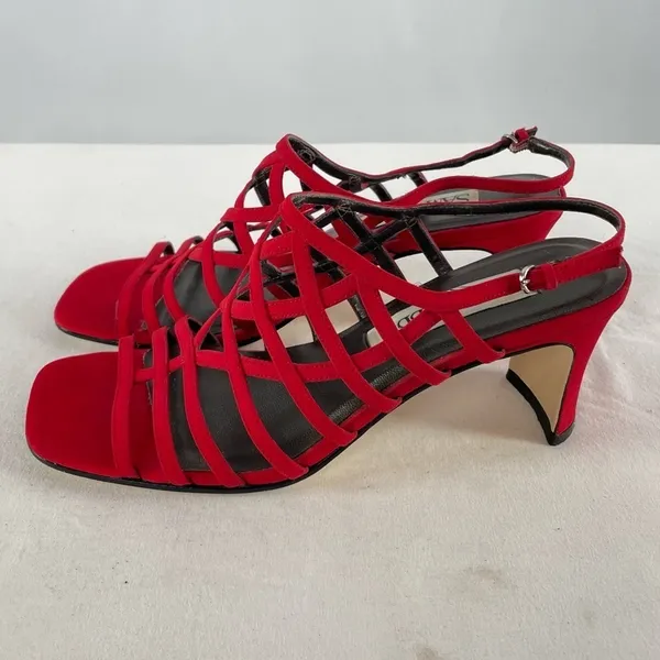 Vintage Sam & Libby Square Toe Strappy Heeled‎ Sandals in Red Size 6.5 - Image 2