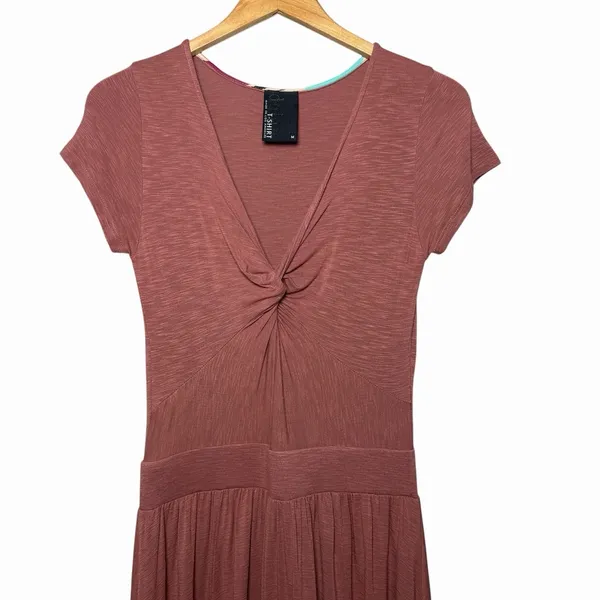 Anthropologie Dolan Knotted Taya Dress M Mauve Pink Twist Front Fit Flare‎ Chic - Image 4