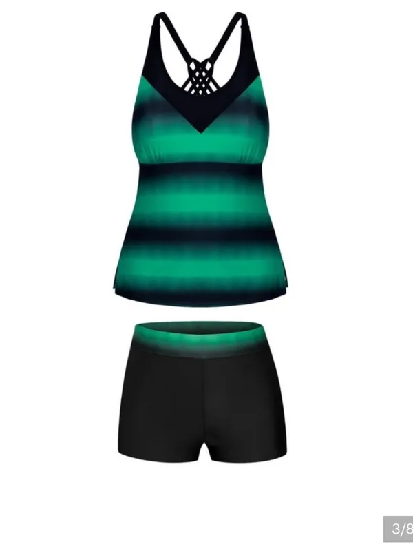 Chama Plus Size Color Block Tankini Swimsuits 2-Piece Top with Boyshorts 3XL - Image 3