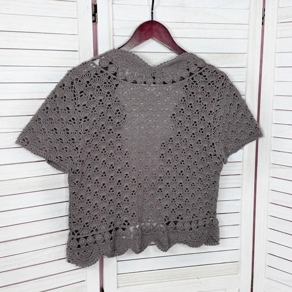 Willi Smith‎ Boho Cottage Crochet Cardigan Shrug Sweater Taupe Medium - Image 8