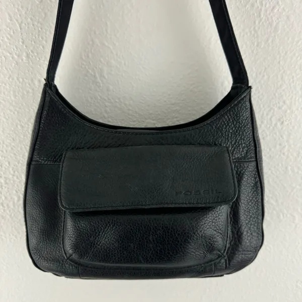 FOSSIL Vintage 90s Y2K Black Leather Edgy Grunge Moto Small Shoulder Bag Purse - Image 4