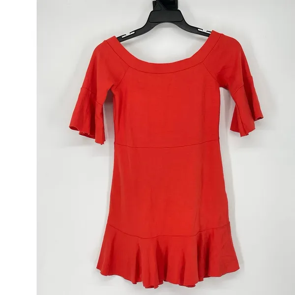 Free People Women’s Orange Off Shoulder Dress Bell‎ Sleeve Small Festival Boho - Image 2