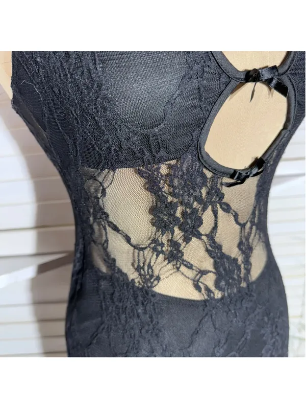 Vintage Y2K mini dress black mesh strapless cut out bodycon clubbing rave punk S - Image 6