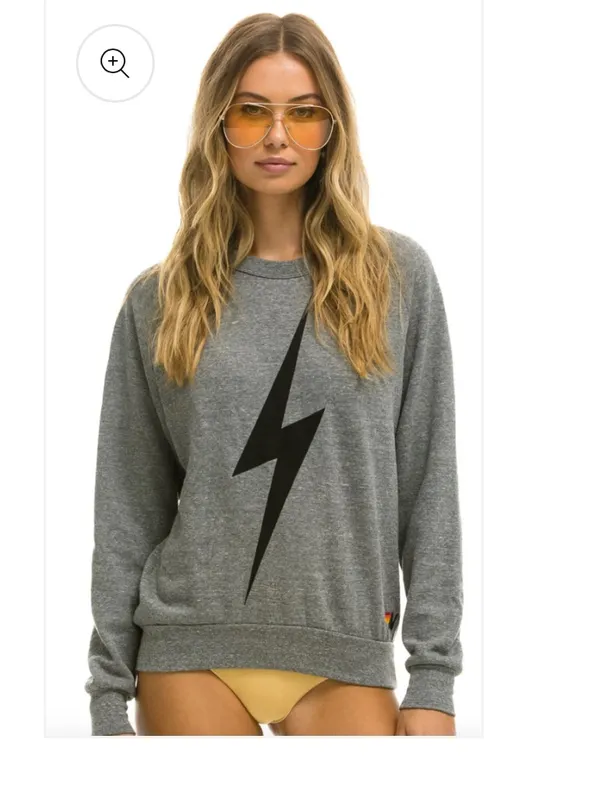 Aviator Nation Gray Off-Shoulder Sweatshirt with Black Lightning Bolt - Image 7