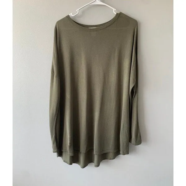H&M Olive Khaki Green Long Sleeve Top Women Medium Fall Minimalist Chic - Image 2