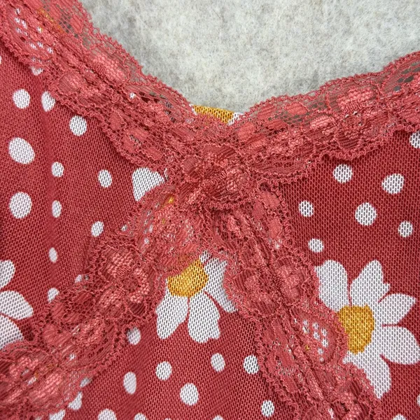 Y2K No Boundaries Red Daisy Polka‎ Dot Lace Trim Cami Dress 11-13 Cottagecore - Image 2
