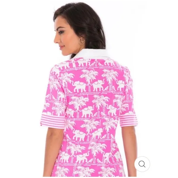 Barbara Gerwit Elephant Palm Tree Tunic Dress Womens M Pink Preppy Resort Knit - Image 2