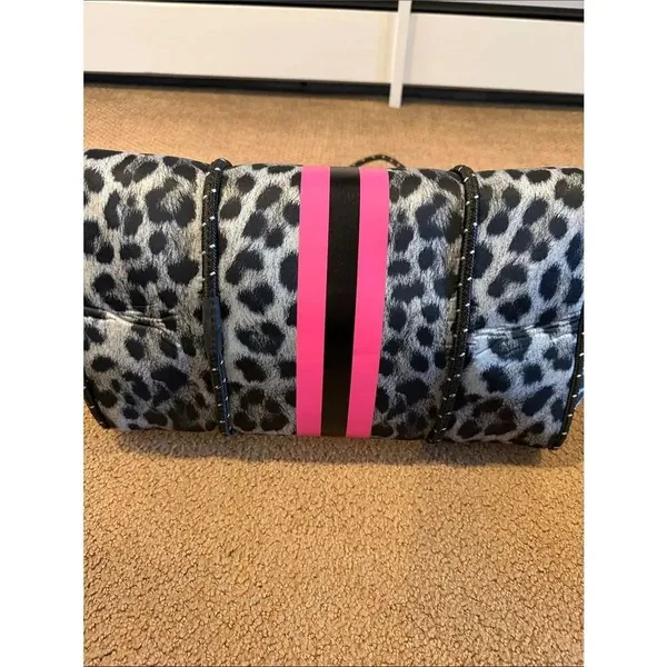 Haute Shore Grey Black Animal Print Neoprene Tote Pink Stripe Shoulder Bag - Image 4