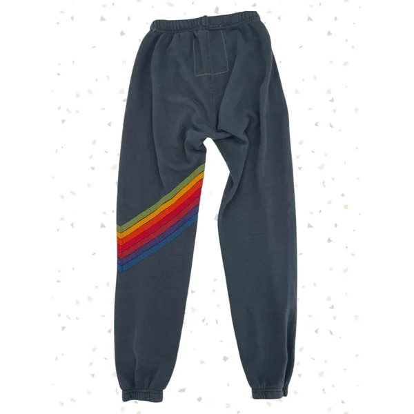 Aviator Nation 7 Stripe Sweatpants Rainbow Charcoal Dark Blue Gray Jogger Size S - Image 2