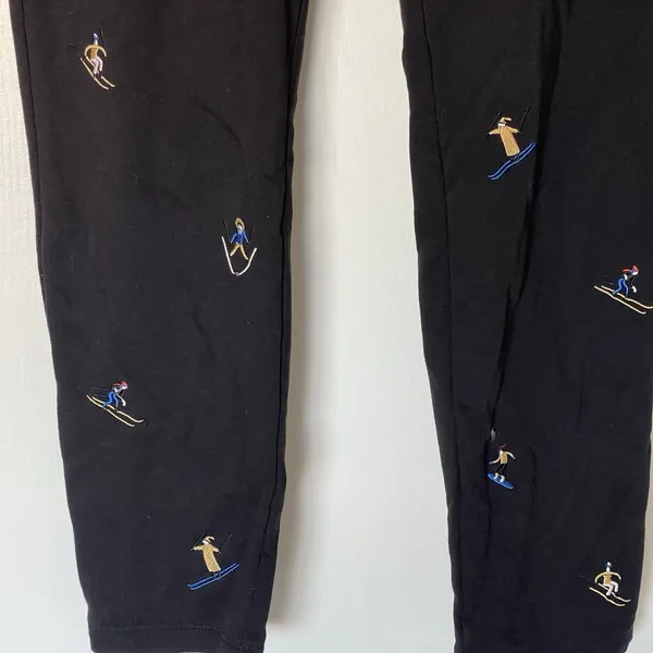 Lou & Grey LOFT Womens Black Embroidered Skier Ski Sweatpants Small Cozy Winter - Image 5