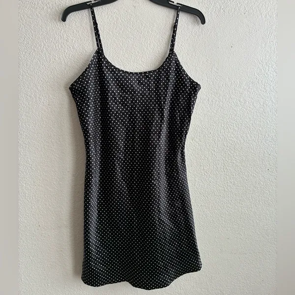 Vintage Y2K Sexy Satin Dotted Black & White Gown Baby Doll Slit Dress L - Image 5