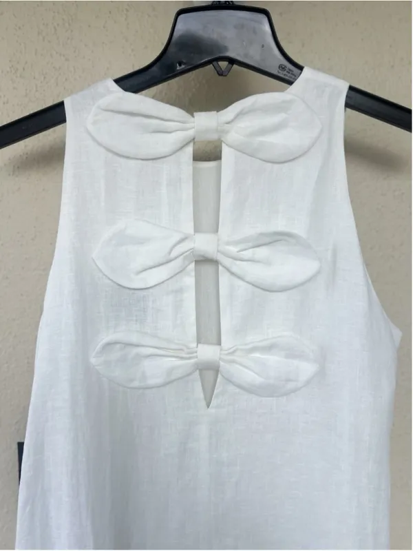 Tuckernuck White Linen Portia Dress Bow Back Breathable Classic Nautical Coastal - Image 10