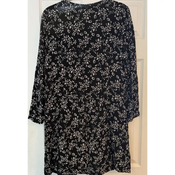 Garnet Hill Dress 10 Black‎ Floral Baby Doll Pockets Drop Waist Long Sleeve EUC - Image 2
