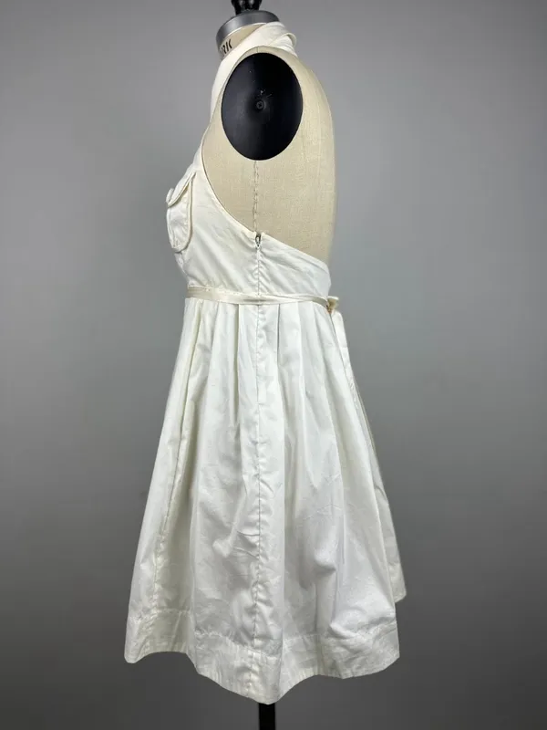 Vintage Y2K Bebe Off White Halter Tanya Mini Dress Pleated Button Front Size S - Image 6