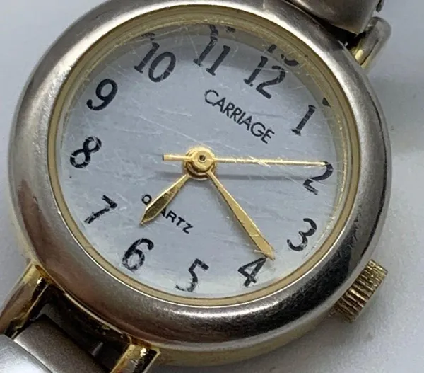 Carriage by timex 22mm ladies gold silver watch white dial size 6.5” w/battery - Image 2
