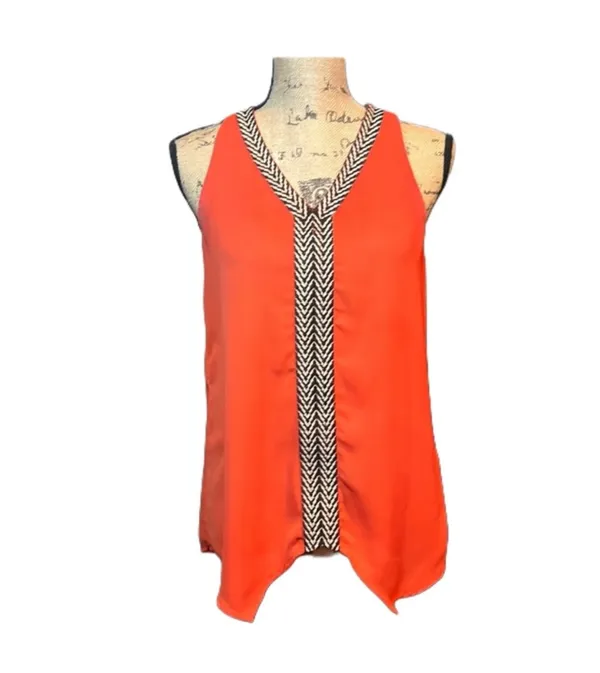 THML Orange Racerback Blouse with Chevron V-Neck Trim - Image 2