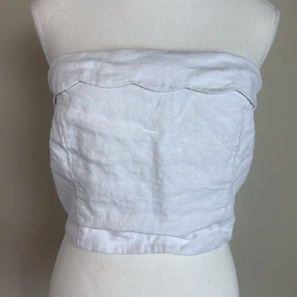 Abercrombie & Fitch Linen Collection White Scalloped Neckline‎ Tube Top Sz Lrg - Image 2